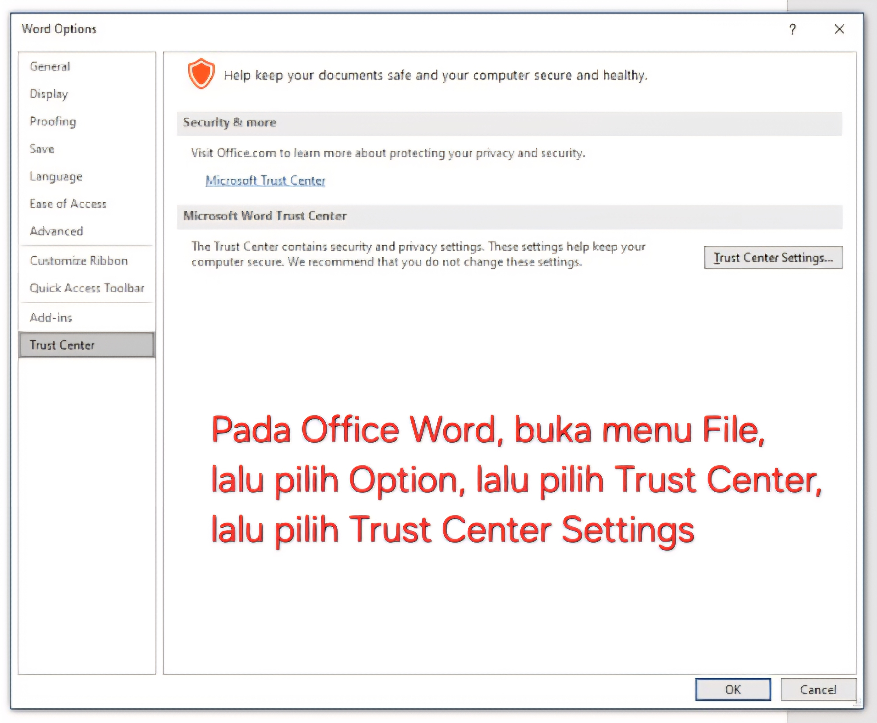 Trust Center Settings